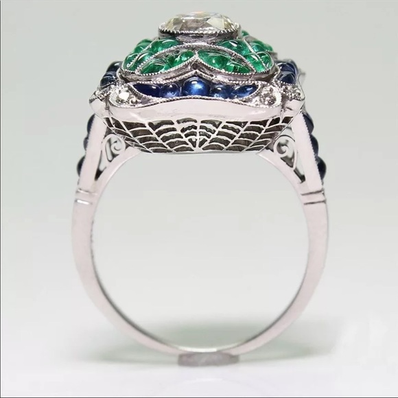 2CT Blue Crystal & 1.30CT Green Rhinestone Ring - Picture 5 of 5